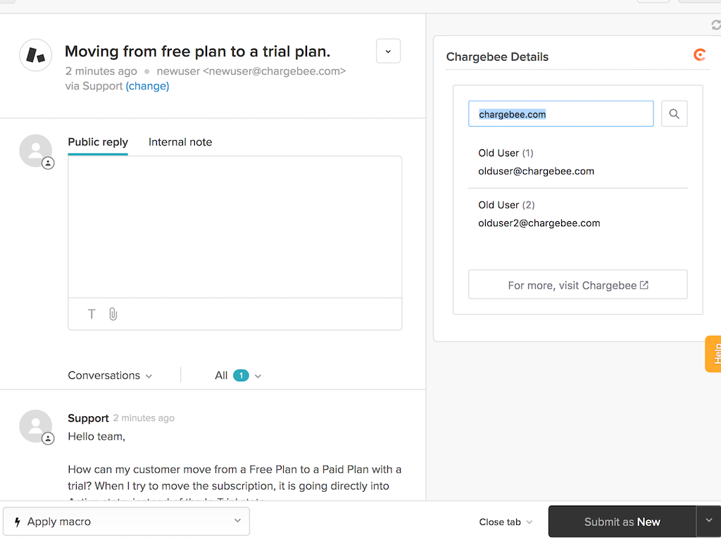 Chargebee feature detail — eComm and Payments app on the Zendesk Marketplace